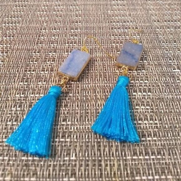 Blue Aventurine Tassel Earrings - Picture 3 of 4
